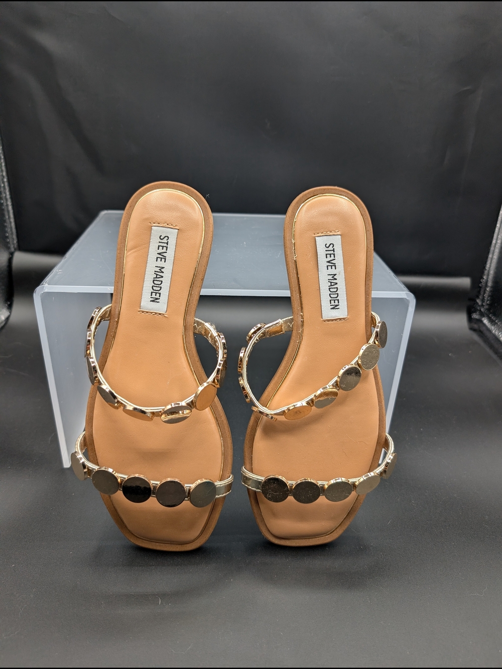 Steve Madden Women's Gold-Tone Embellished Slide Sandals - Tan NWOT
